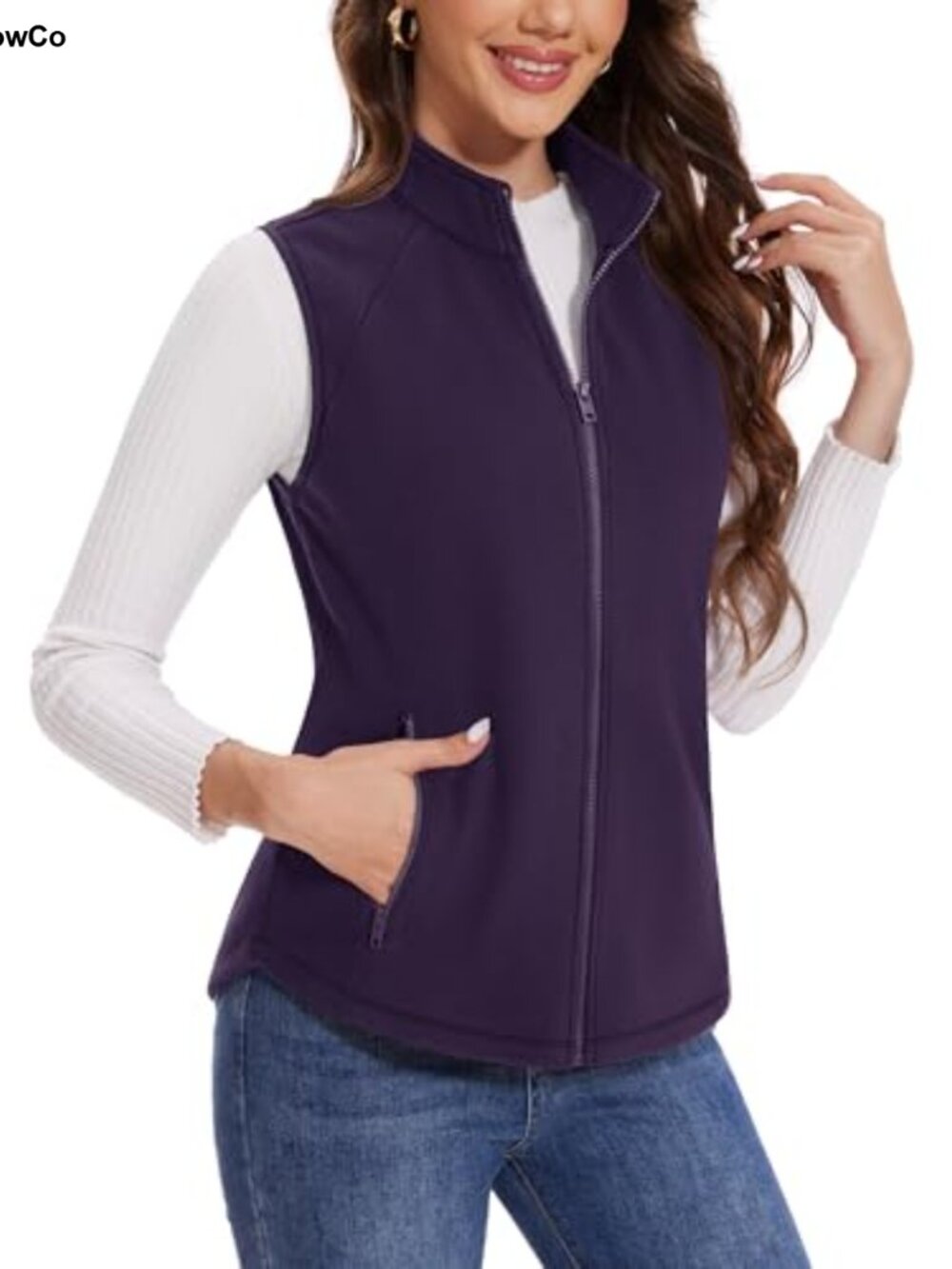 Women's Fleece Vest with Zipper Pockets Zip Up Sleeveless Jacket Lightweight